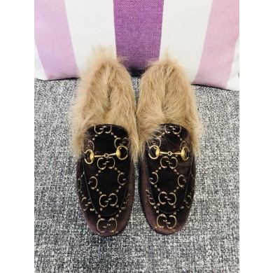 Imitation High Quality Gucci Princetown Velvet Slippers UQ1882