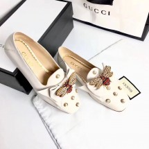 Knockoff Gucci Leather Ballet Flat with Bow UQ1082
